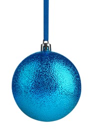 Photo of Beautiful light blue Christmas ball isolated on white