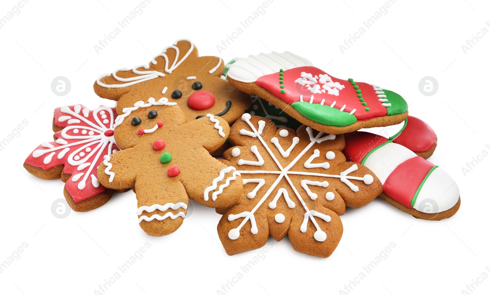 Photo of Different tasty Christmas cookies isolated on white