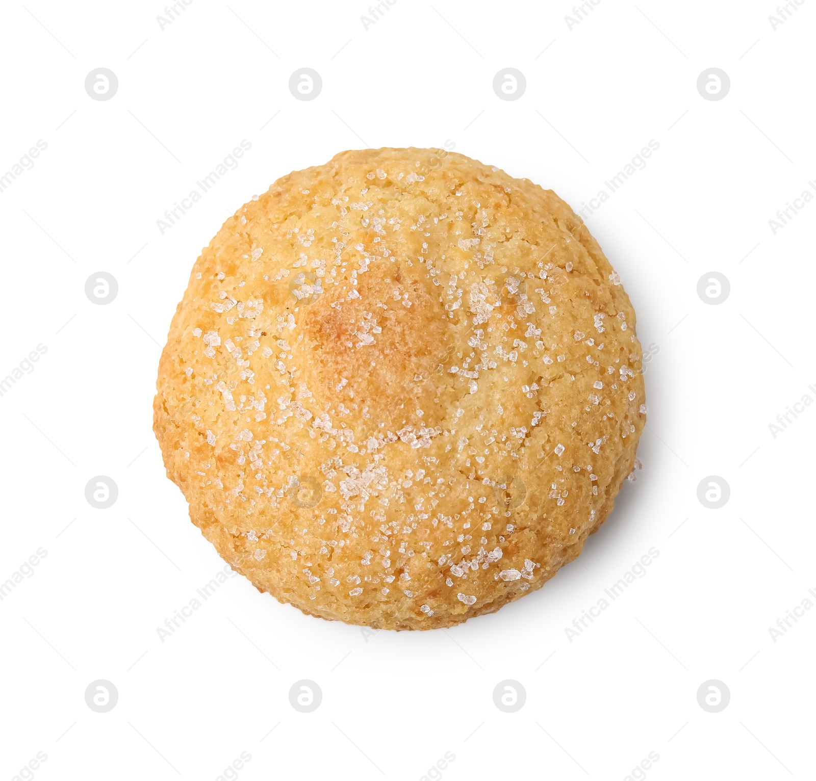 Photo of Tasty sweet sugar cookie isolated on white, top view