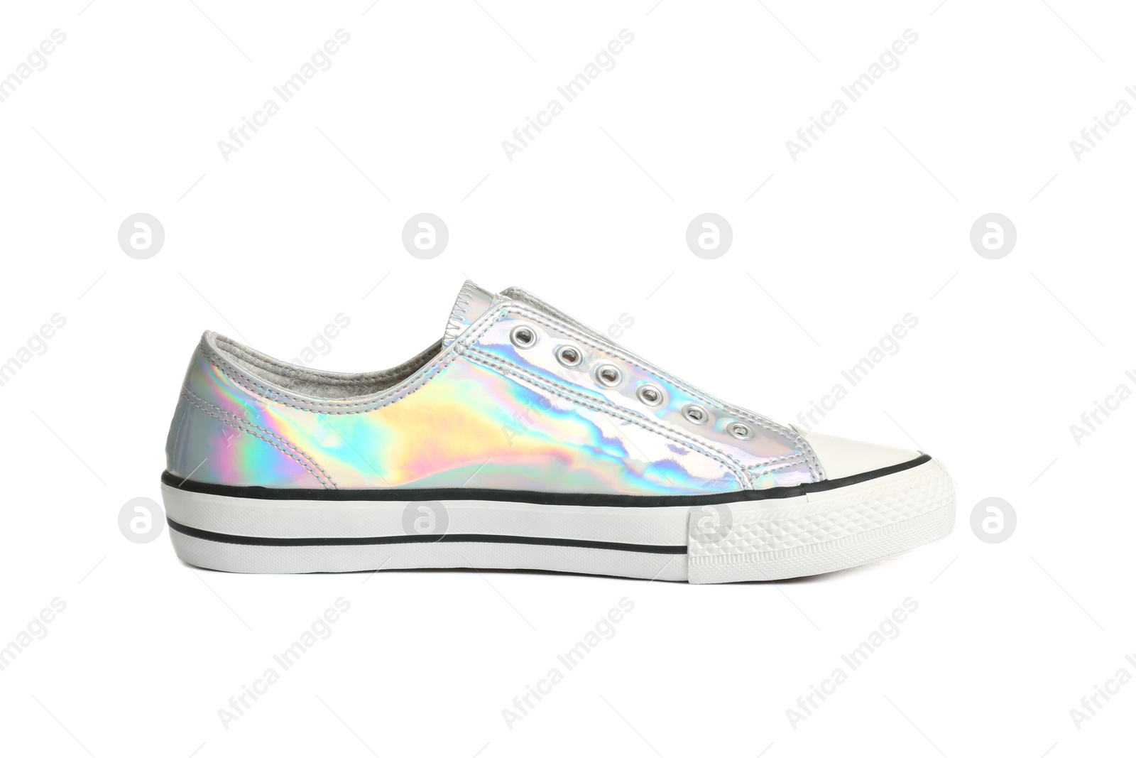 Photo of Stylish sneaker on white background. Trendy footwear