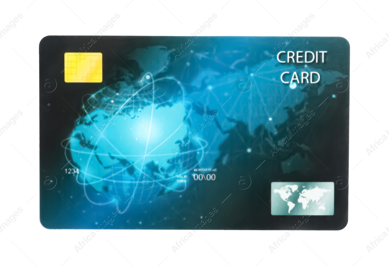 Photo of Blue plastic credit card isolated on white