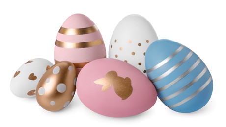 Photo of Beautifully painted Easter eggs isolated on white