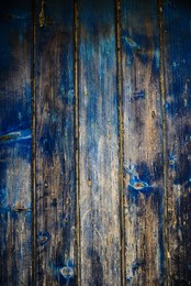 Texture of old blue wooden surface as background, top view