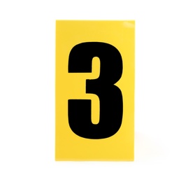 Yellow crime scene marker with number three on white background