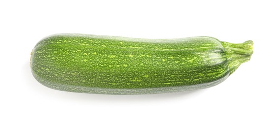 Photo of One raw ripe zucchini isolated on white