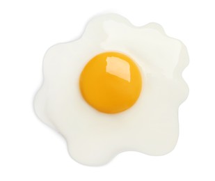 Image of Tasty fried chicken egg isolated on white, top view