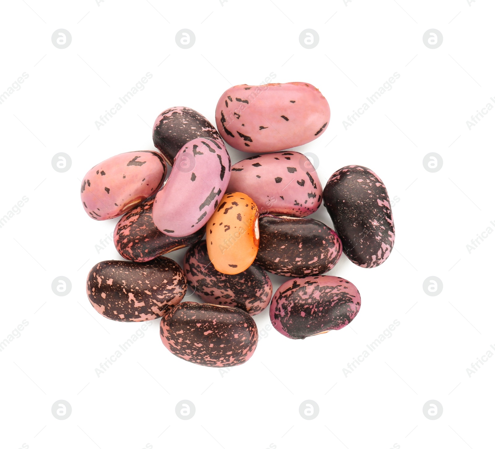 Photo of Pile of dry kidney beans on white background, top view