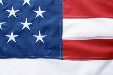 Photo of American flag as background, top view. National symbol