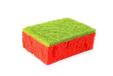 Photo of Cleaning sponge for dish washing on white background