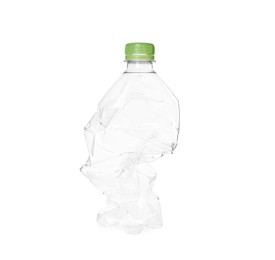 Crumpled disposable plastic bottle isolated on white