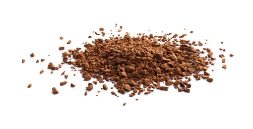 Photo of Heap of aromatic instant coffee isolated on white
