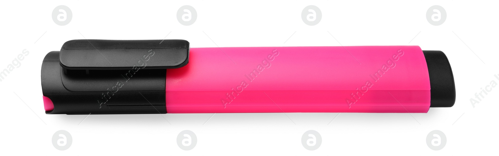 Photo of Bright pink marker isolated on white. Office stationery