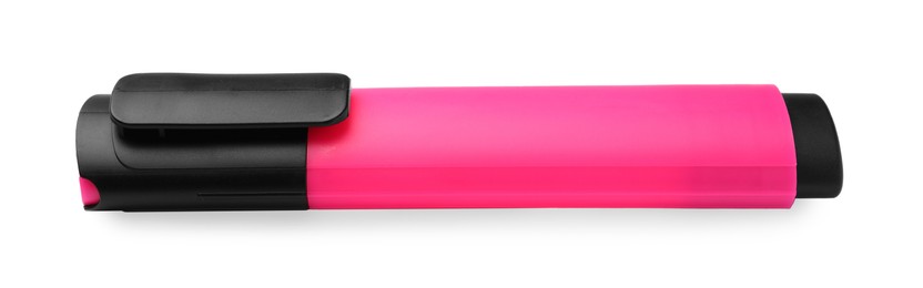 Photo of Bright pink marker isolated on white. Office stationery