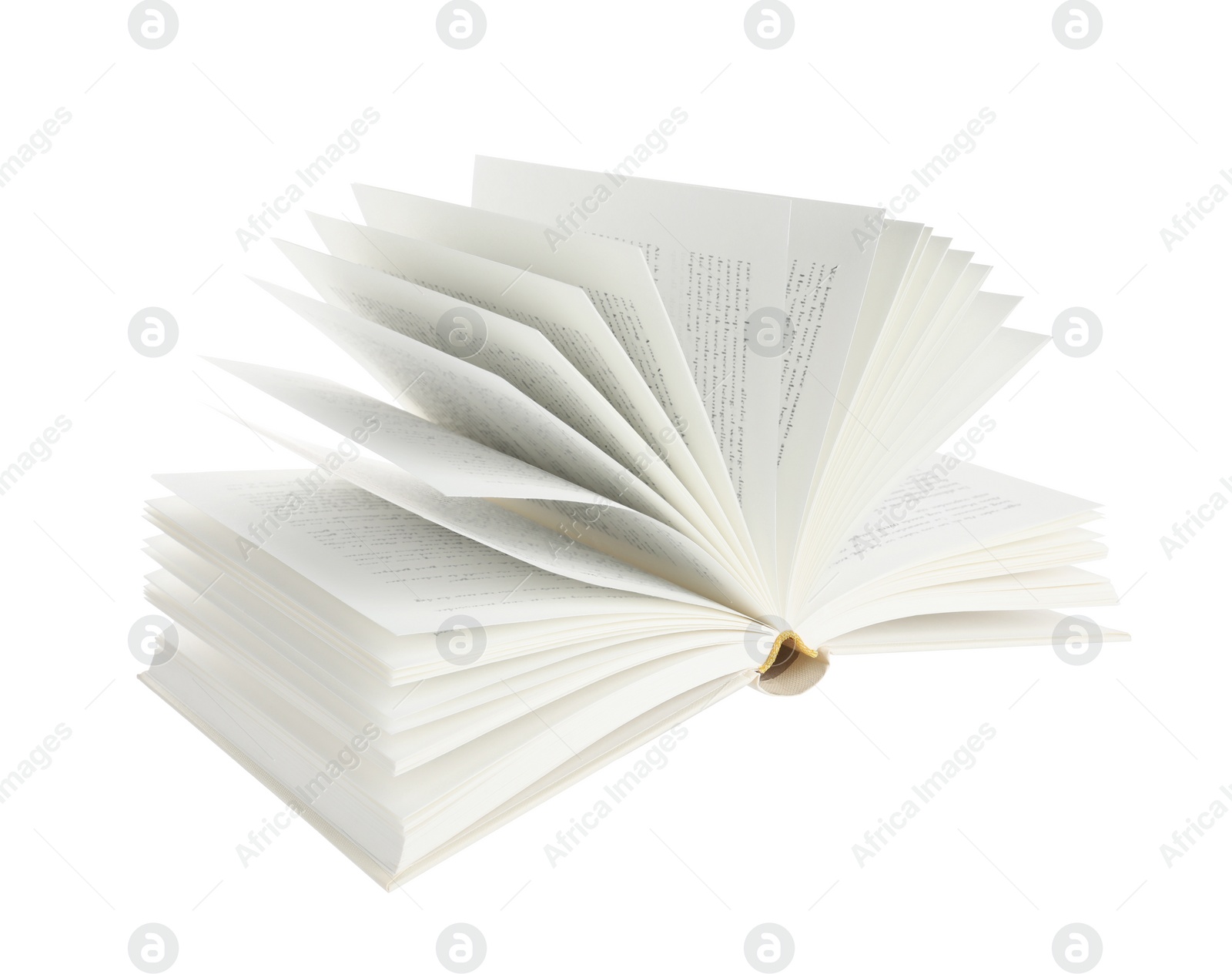 Photo of One open hardcover book isolated on white