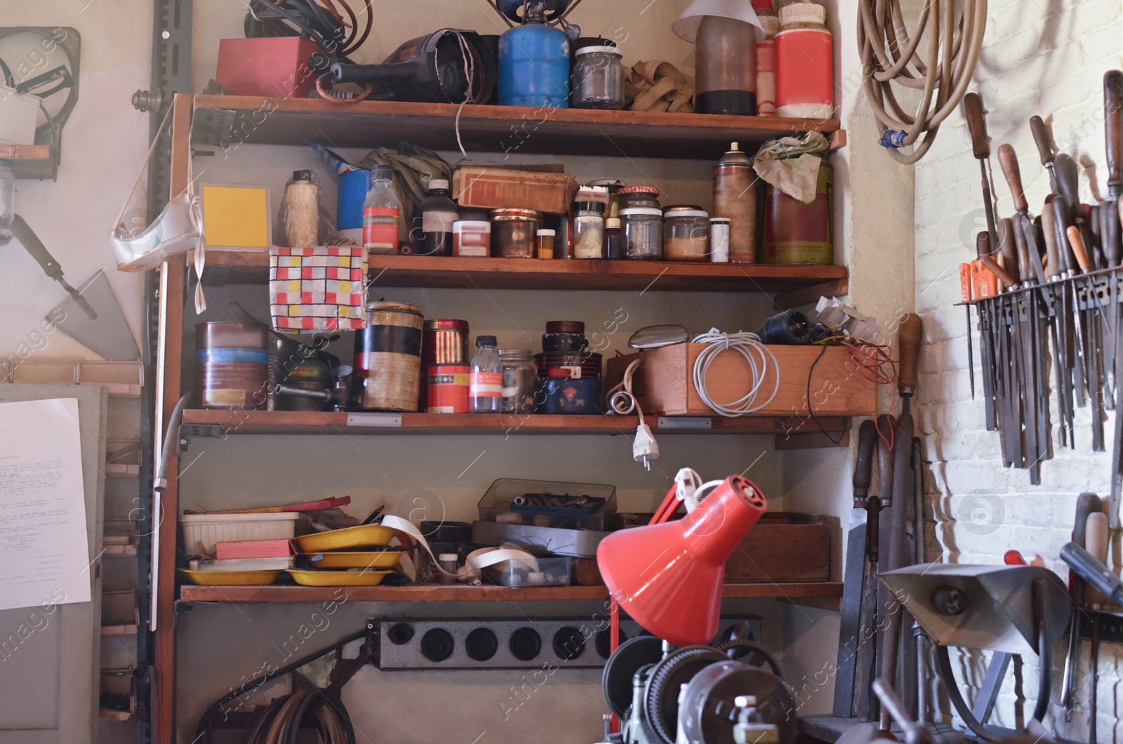 Photo of Many different repairing retro tools at workshop