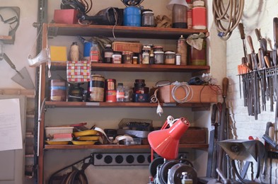 Photo of Many different repairing retro tools at workshop