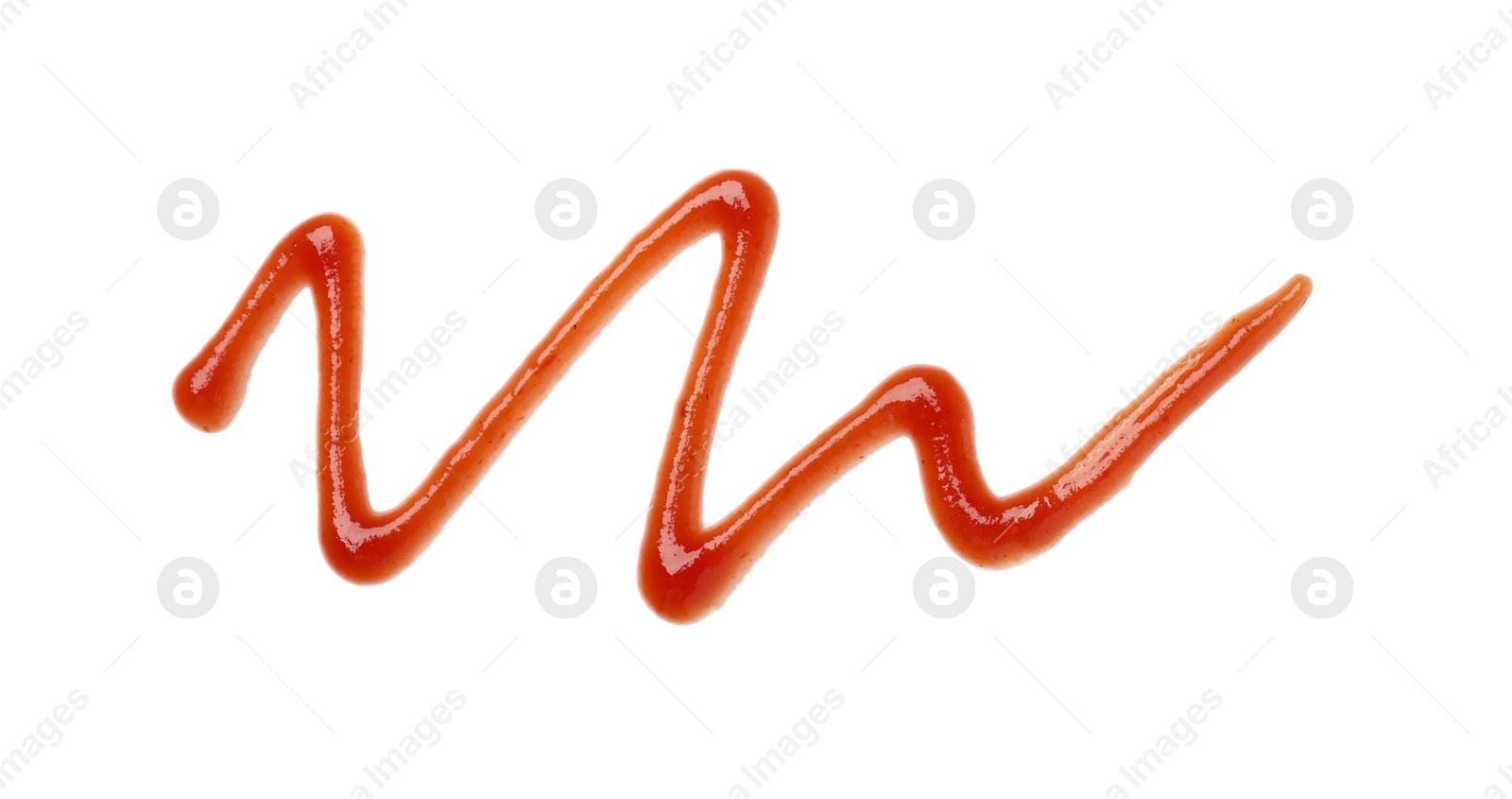 Photo of Tasty ketchup smear isolated on white, top view