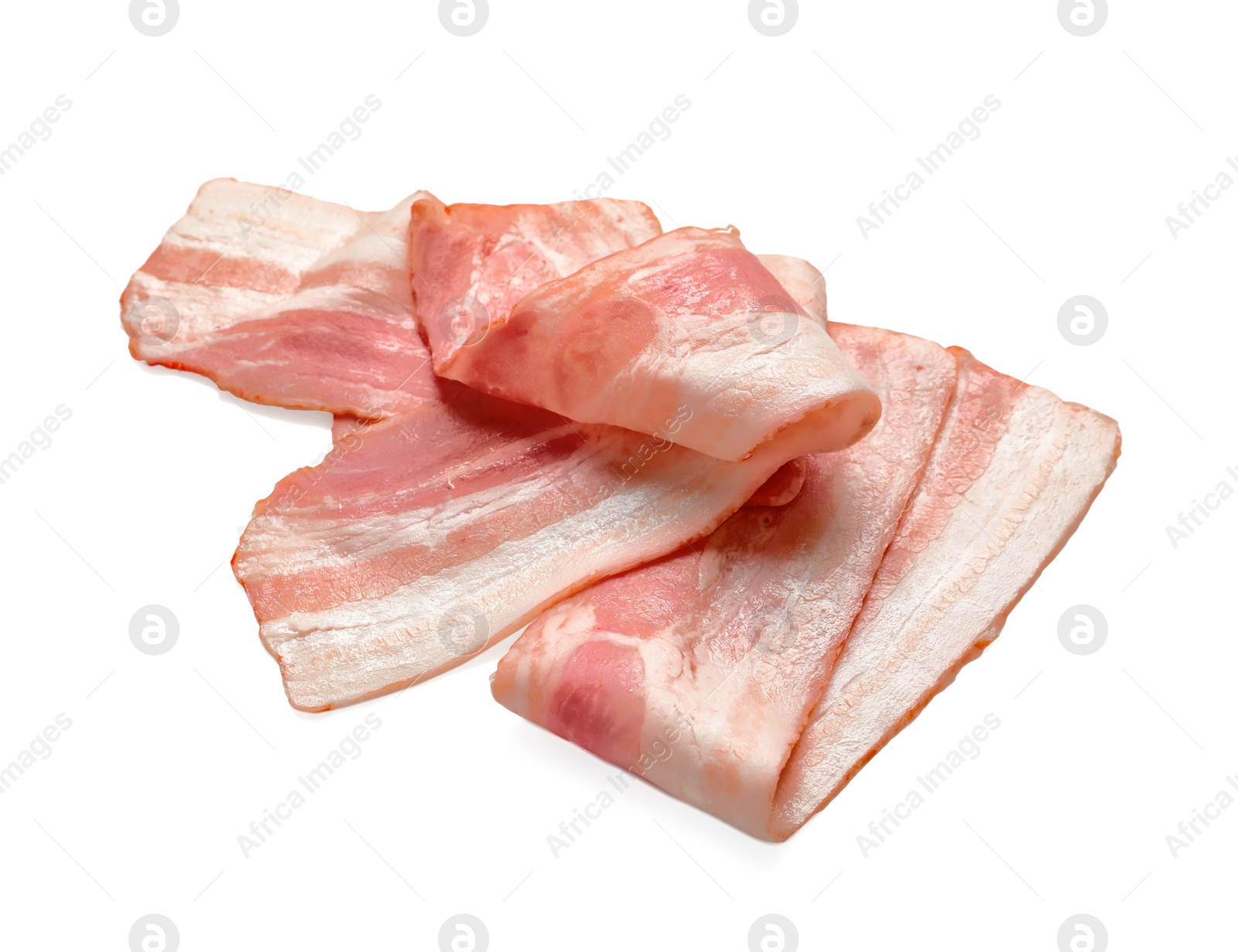 Photo of Raw bacon on white background