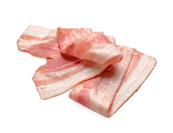 Photo of Raw bacon on white background