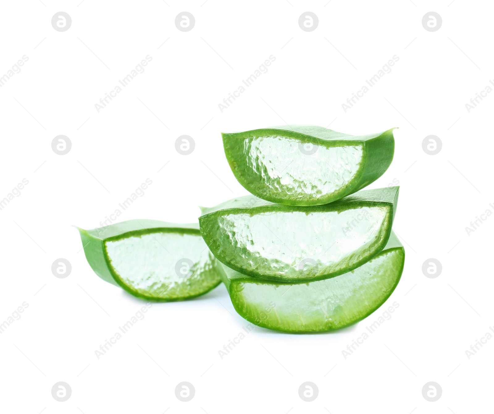 Photo of Aloe vera slices on white background