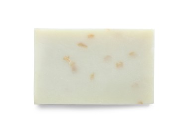 Photo of Soap bar on white background, top view. Personal hygiene