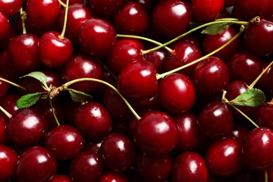 Photo of Delicious ripe sweet cherries as background, closeup view