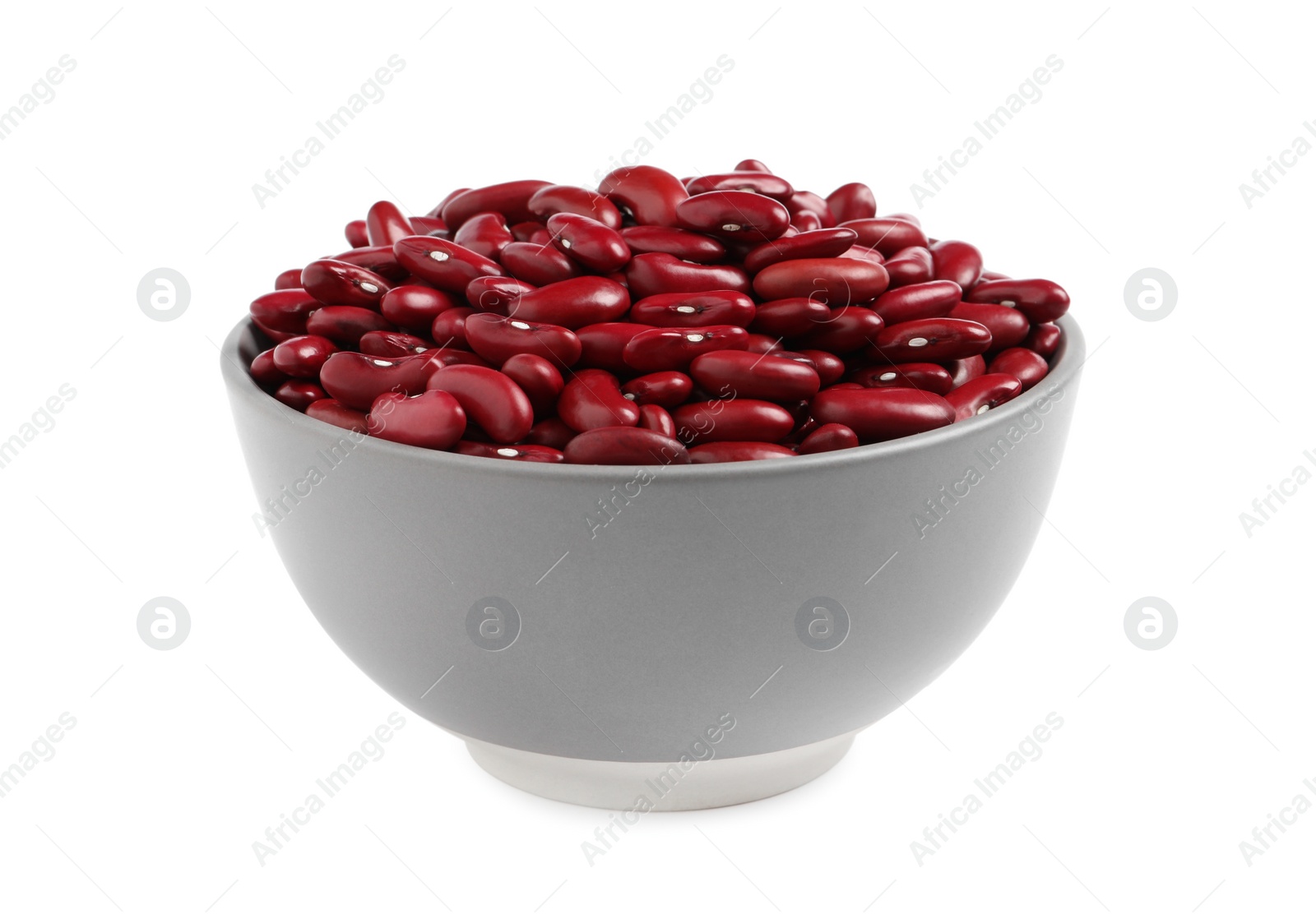 Photo of Bowl of raw red kidney beans isolated on white