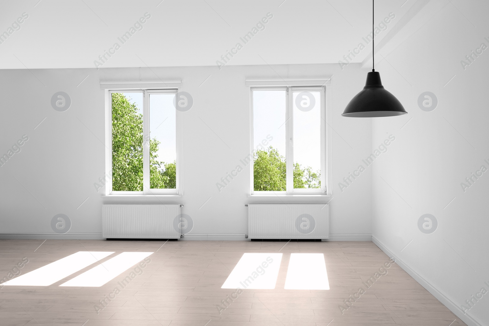 Photo of Empty living room with windows. Interior design