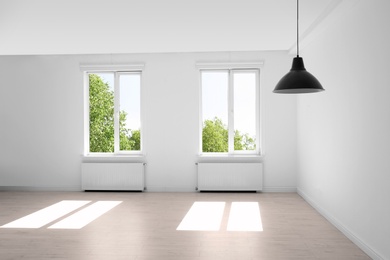 Empty living room with windows. Interior design