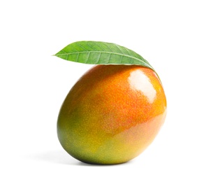 Delicious ripe mango on white background. Tropical fruit