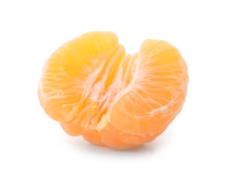 Photo of Half of fresh ripe tangerine on white background