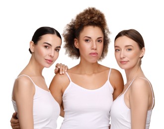 Beautiful young women with healthy skin on white background