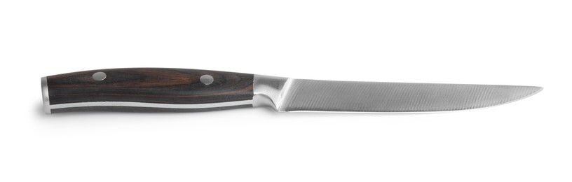 Photo of One knife with wooden handle isolated on white