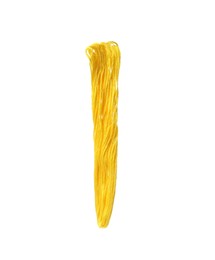 Photo of Bright yellow embroidery thread on white background