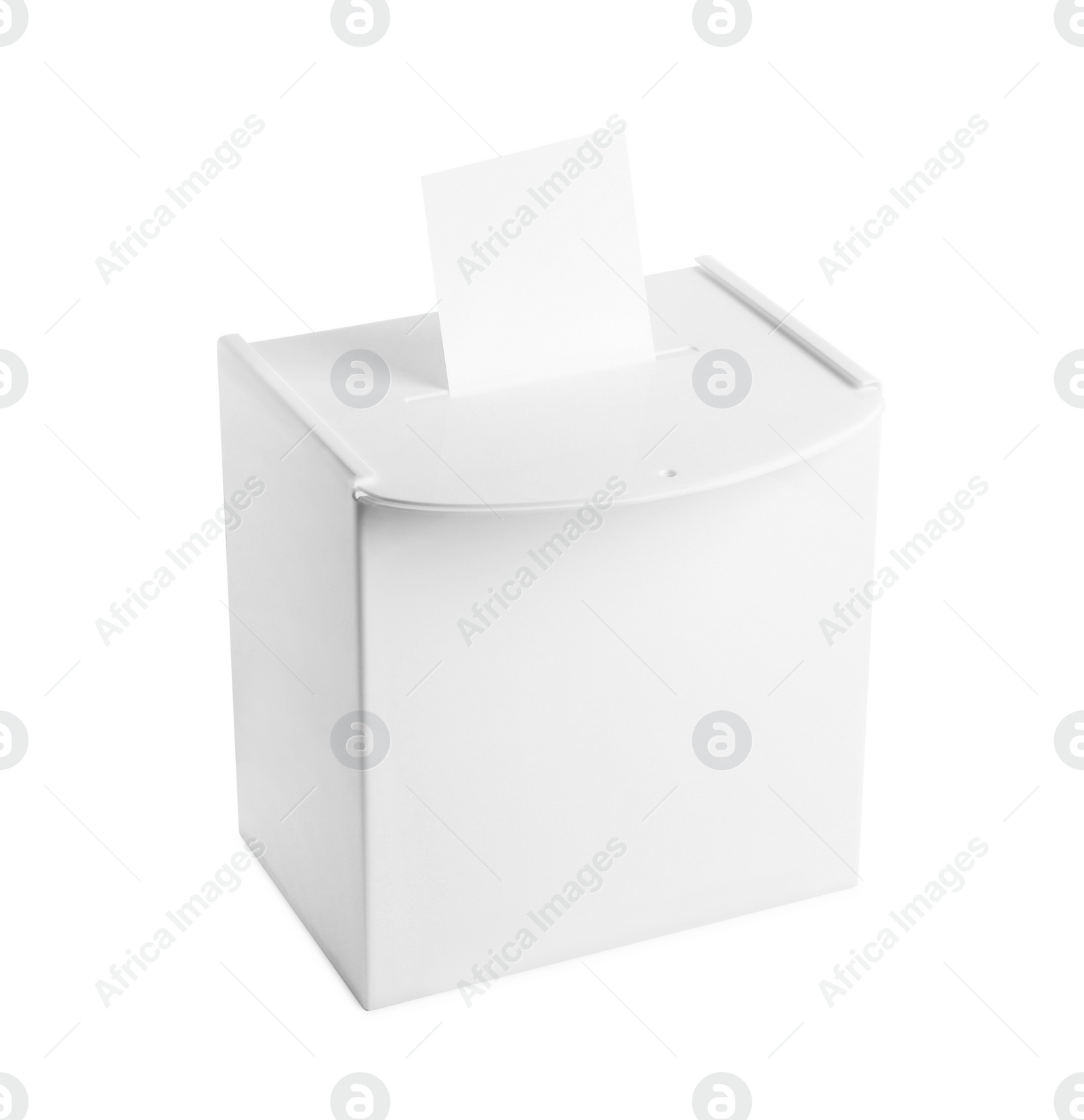 Photo of Ballot box with vote isolated on white. Election time