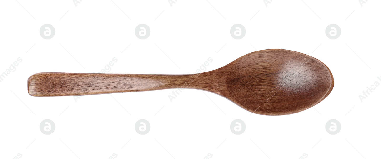 Photo of Wooden spoon isolated on white, top view