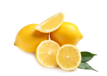 Photo of Fresh ripe lemons on white background