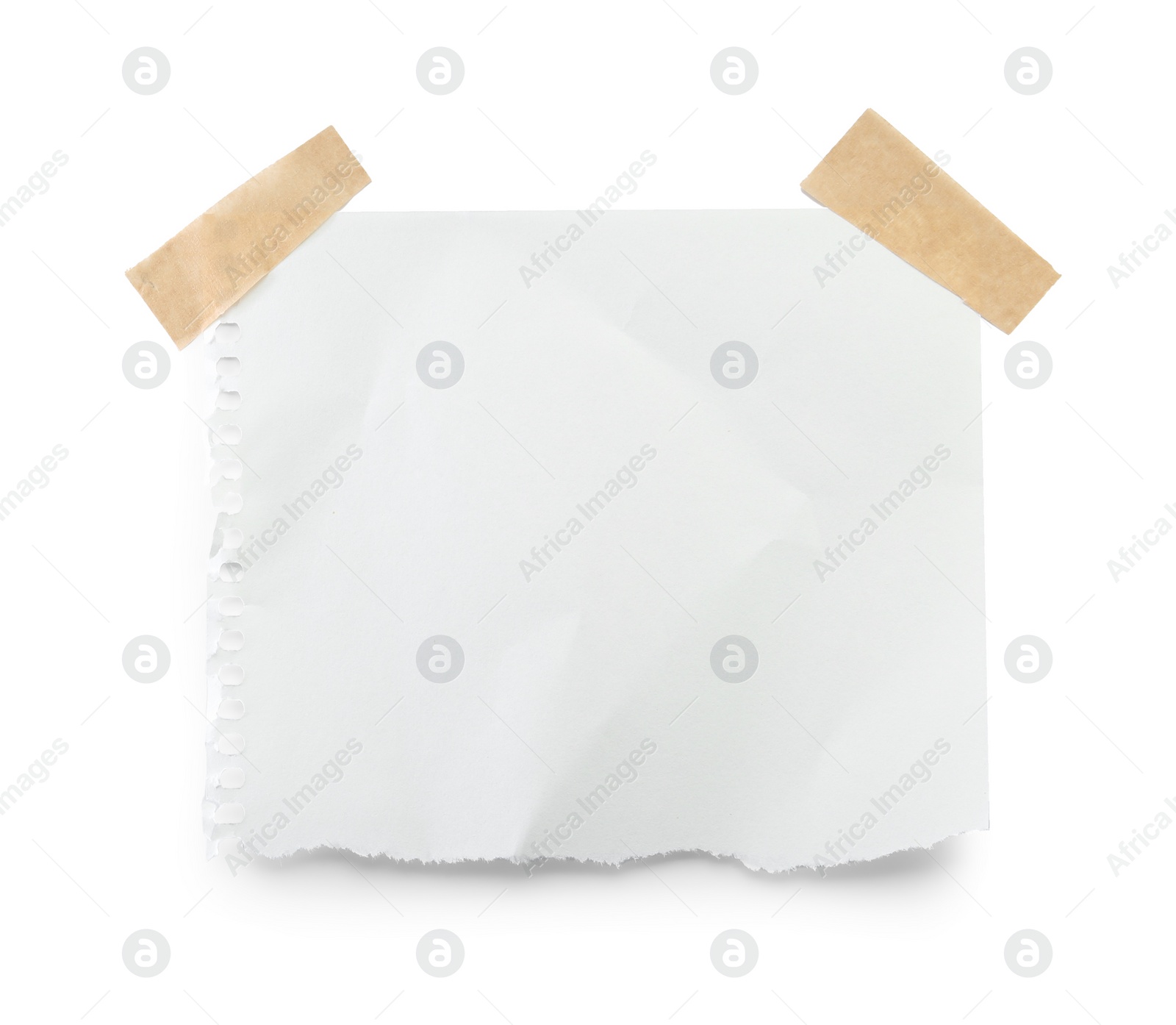 Photo of Piece of blank notebook sheet and adhesive tape isolated on white