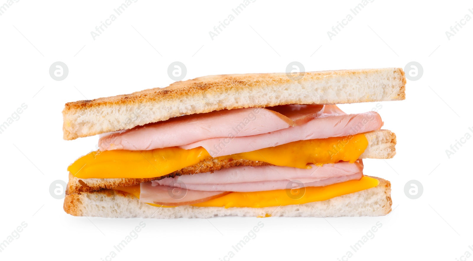 Delicious grilled sandwich with ham and cheese isolated on white Photo of Delicious grilled sandwich with ham and cheese isolated on white