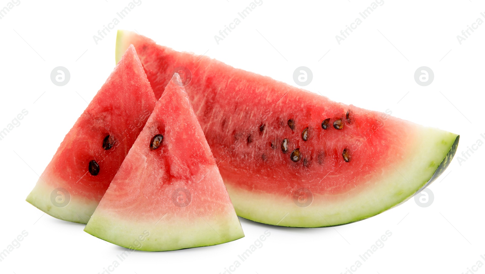 Photo of Slices of delicious ripe watermelon on white background