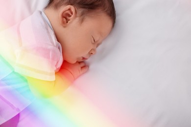 National rainbow baby day. Cute child sleeping