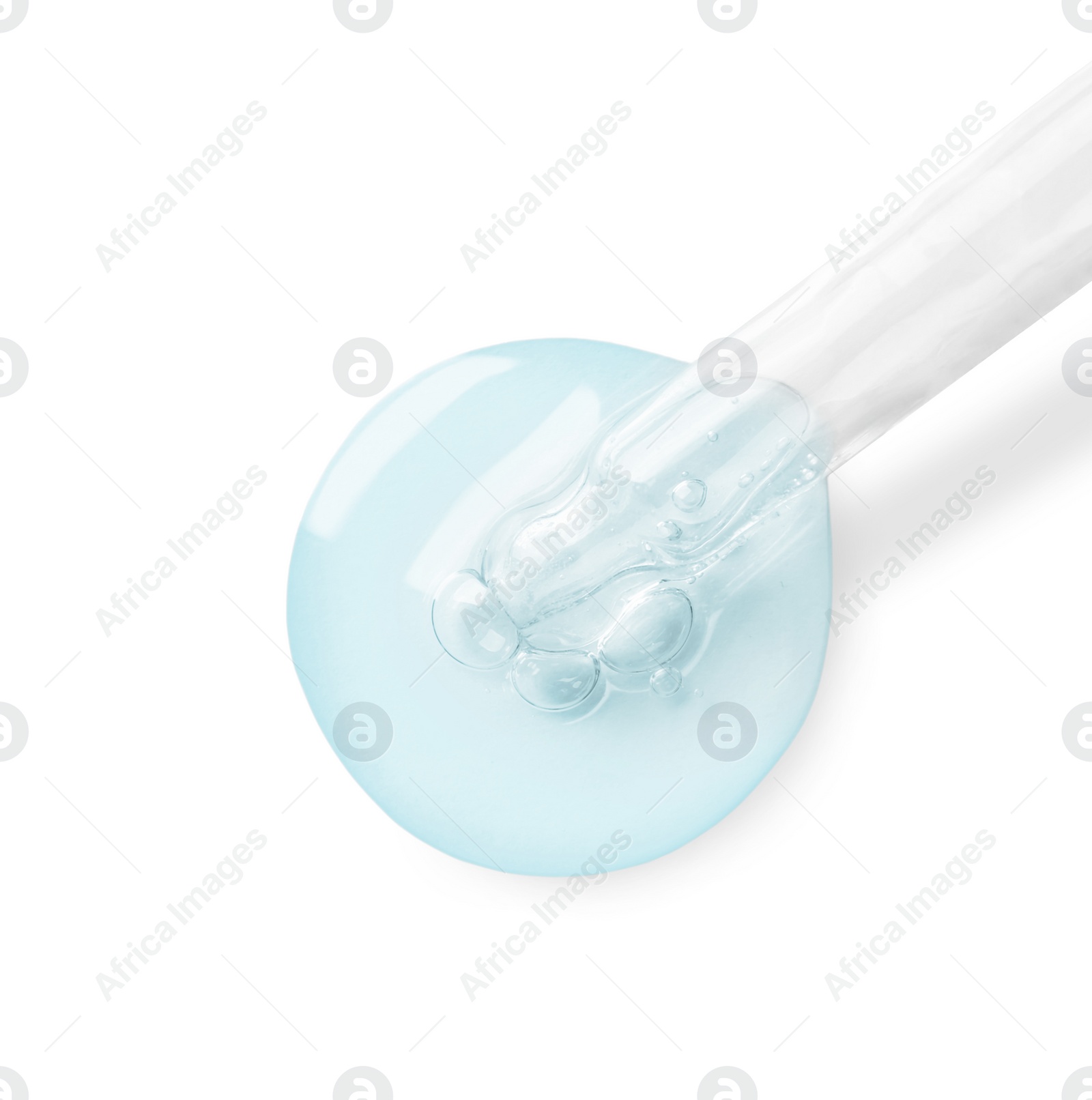 Image of Dropper with serum on white background, top view. Skin care product