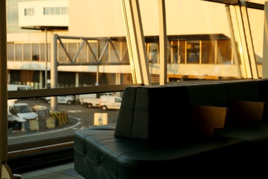 Photo of Interior of modern airport terminal. Air travel