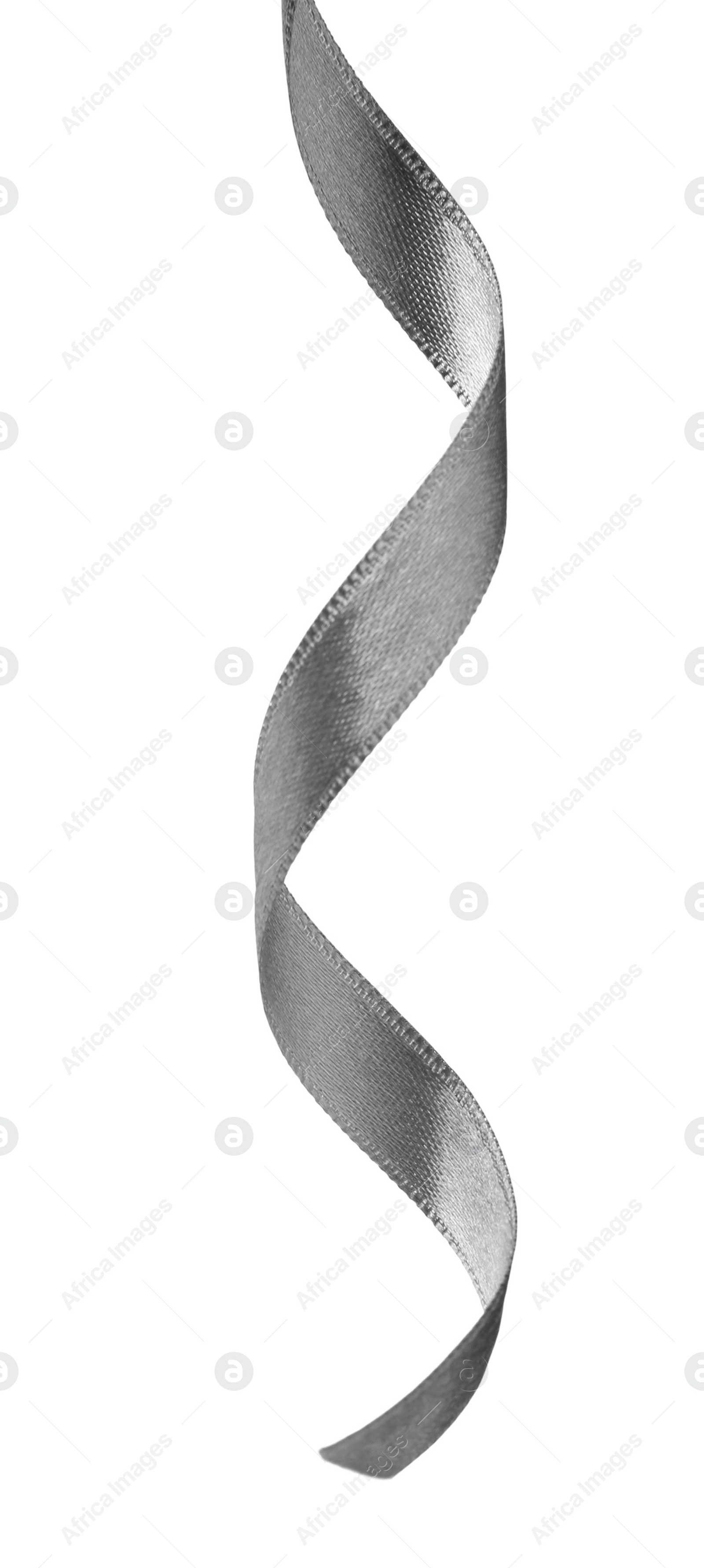 Photo of Beautiful silver ribbon isolated on white. Festive decor