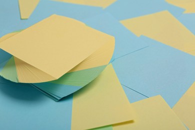 Photo of Many colorful stickers as background, closeup view