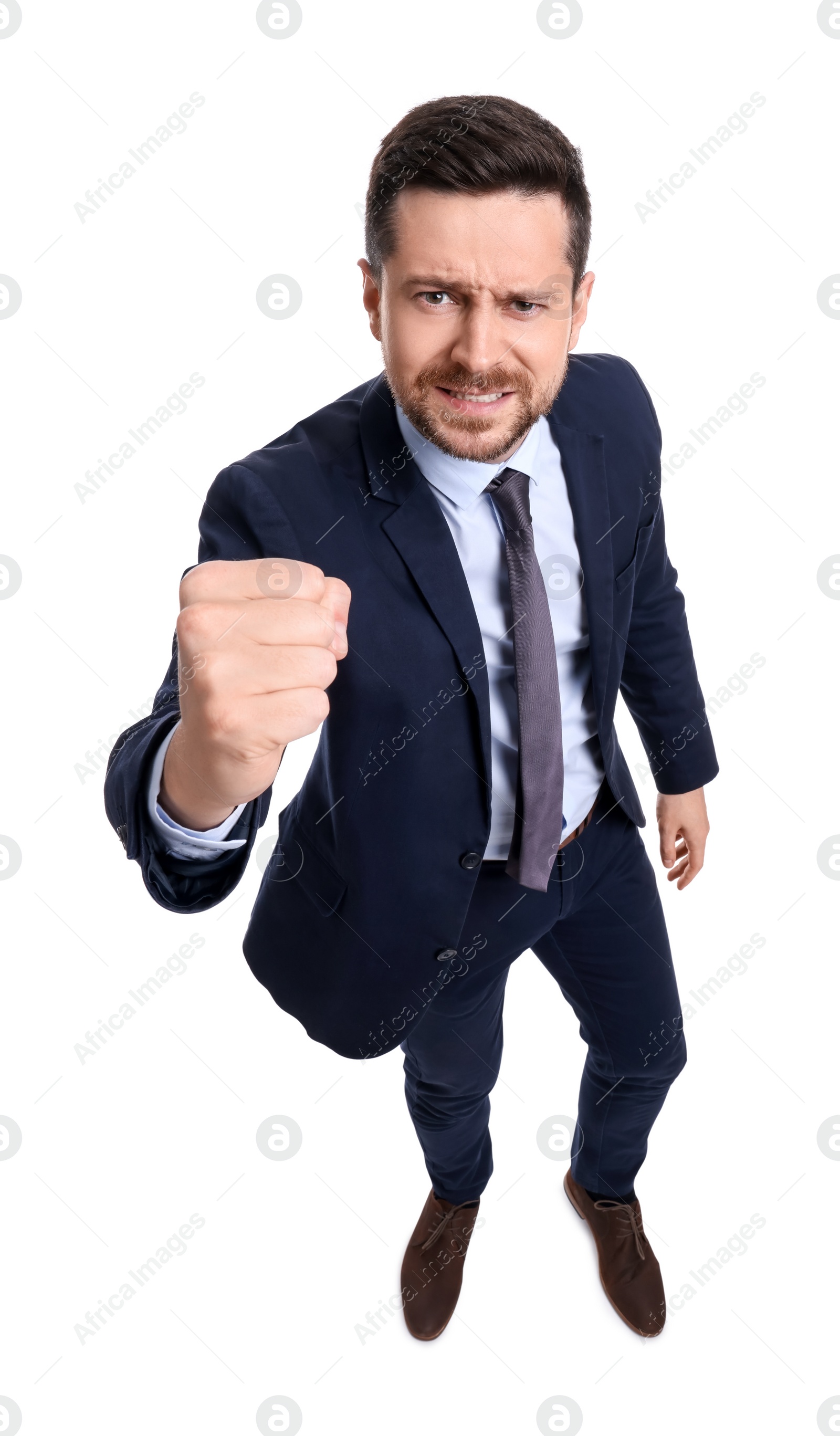 Photo of Handsome bearded businessman in suit on white background, above view