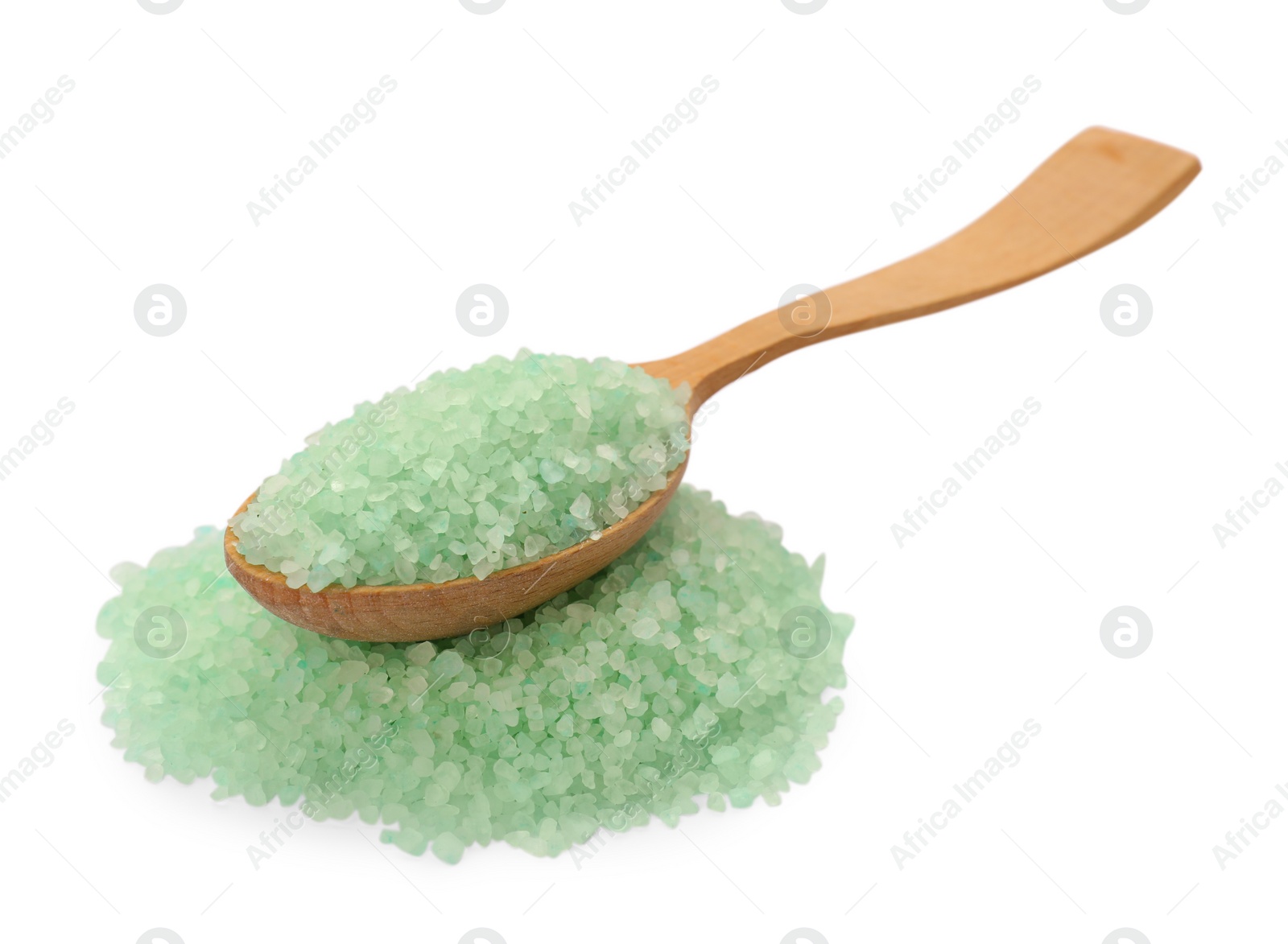 Photo of Turquoise sea salt and spoon isolated on white