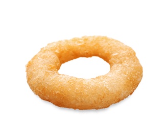 Freshly cooked onion ring on white background