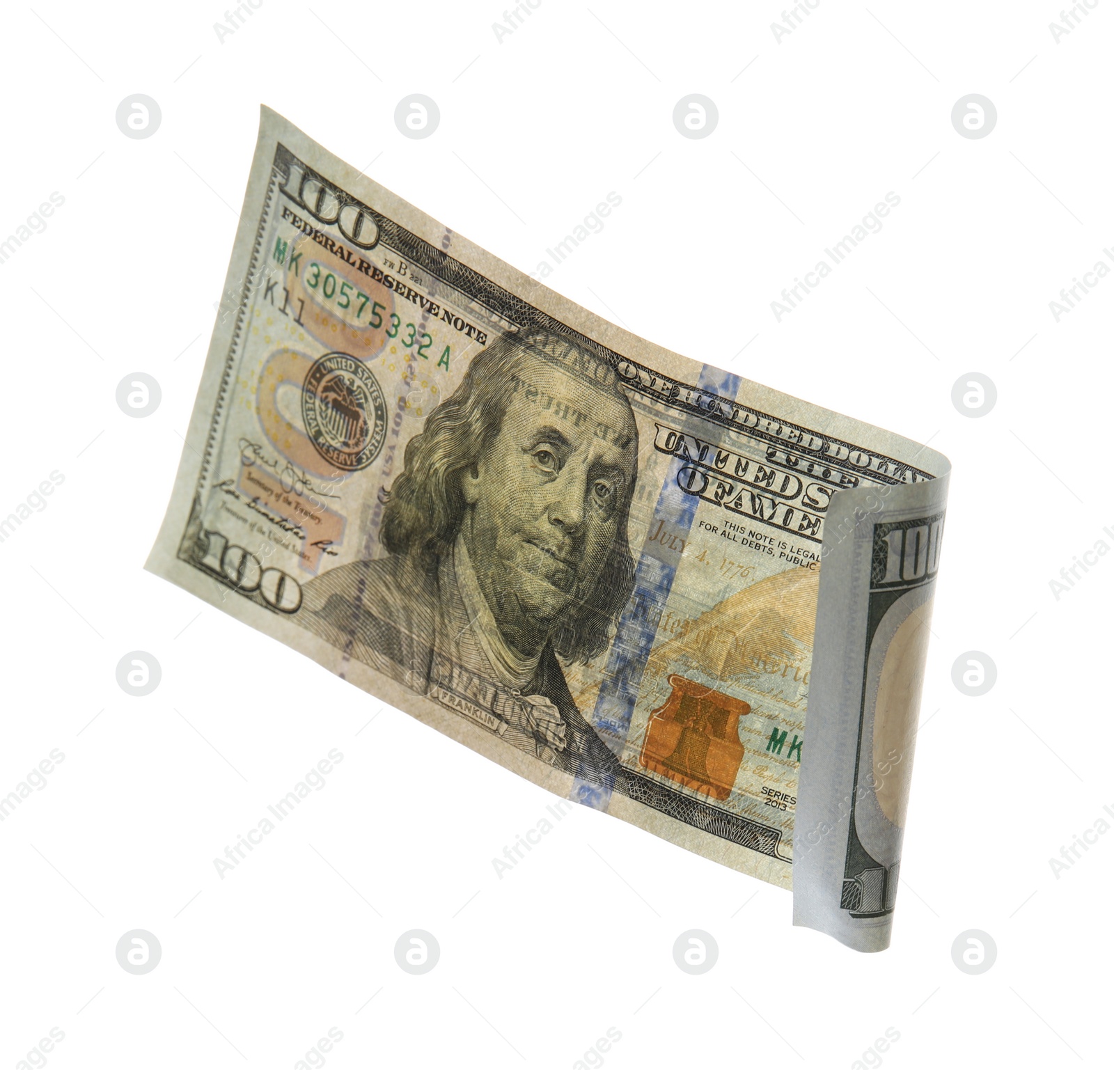 Photo of One hundred dollar banknote on white background. American national currency