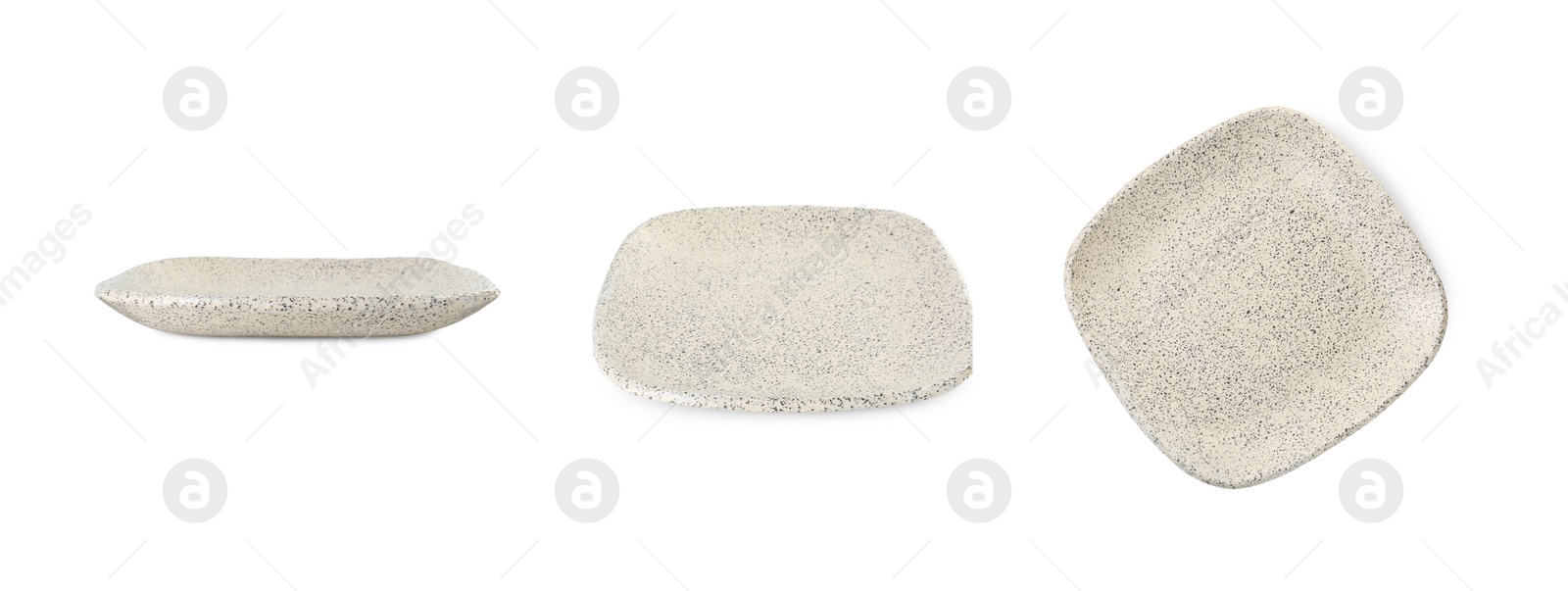 Image of Empty ceramic plate isolated on white, set with different views